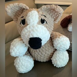 CROCHET HANDMADE Plush Dog Toy - Tan and White